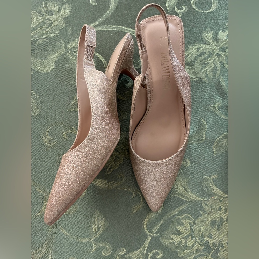 Sparkle Slingback Pointed Toe Pumps, Kitten Heel, Size 6.5, Dream Pair